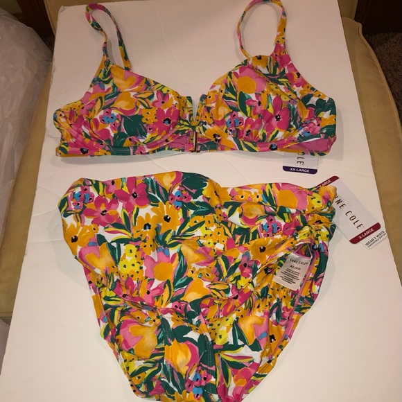 Anne Cole swim suit 2 pc sunshine floral XXL bathing suit top and XL Bottoms NWT - Picture 10 of 15